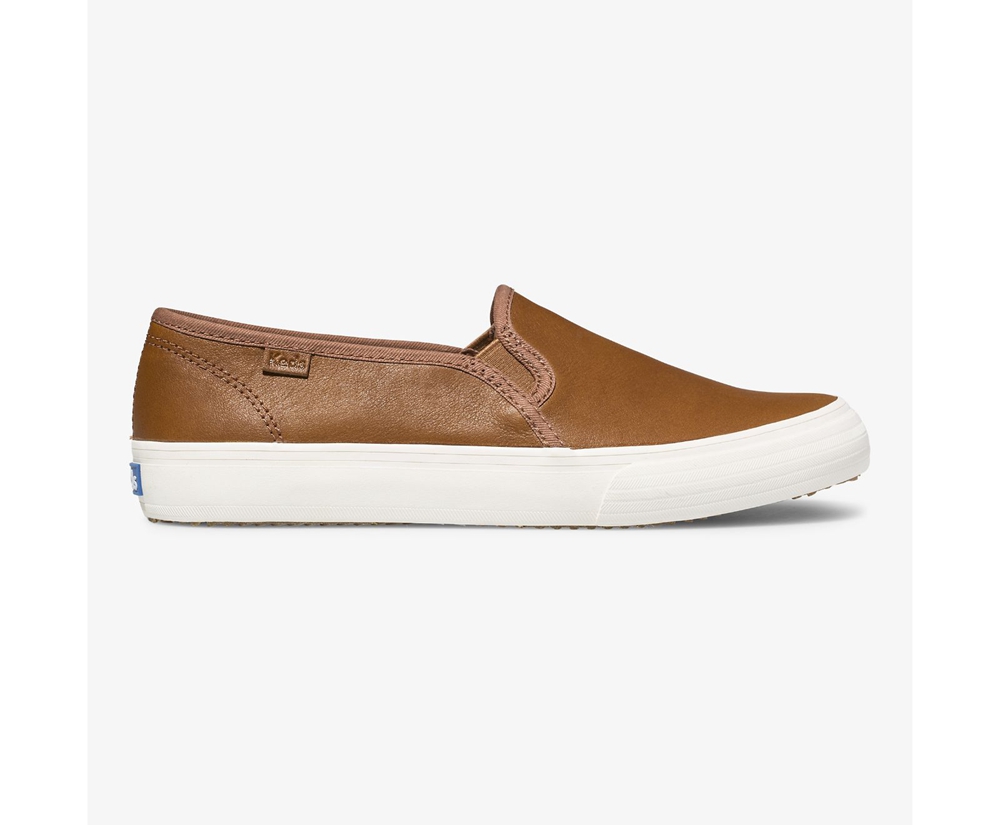 Slip Ons Keds Femme Marron - Double Decker Cuir - 967-TVQFZI